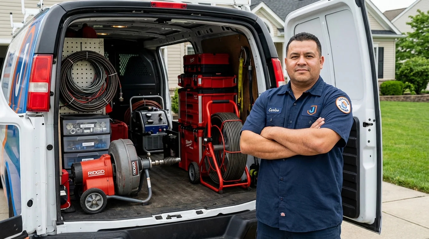 Professional drain cleaning equipment and Johns Plumbing LLC plumber in Massillon