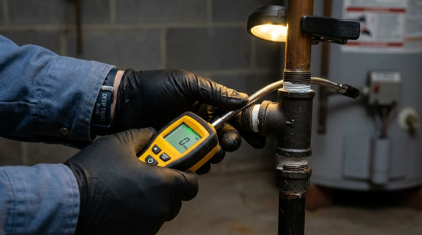 Gas leak detection with electronic sniffer by Johns Plumbing LLC in Massillon