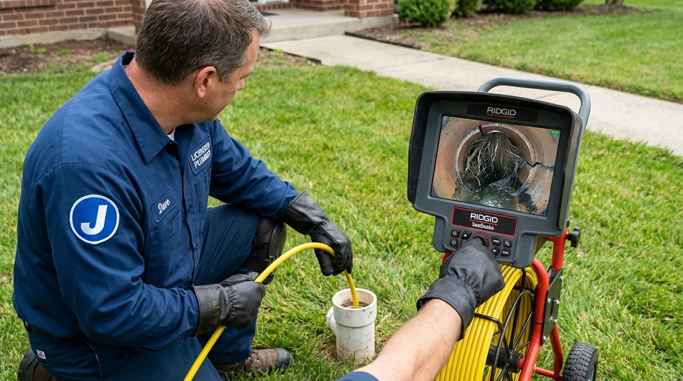 Sewer camera inspection being performed by Johns Plumbing LLC in Massillon